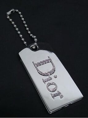 Dior vintage y2k Silver pink bag charm Crystal Keychain locket